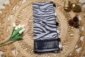 Black and White Linen Saree