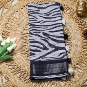 Black and White Linen Saree